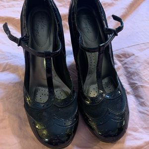 Black Suede & Patent Leather T-Strap Pin Up Vintage Style  Heels